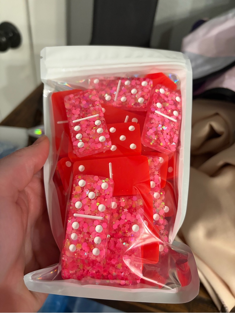Kids Glitter Domino Hair Clips - Pink and Red